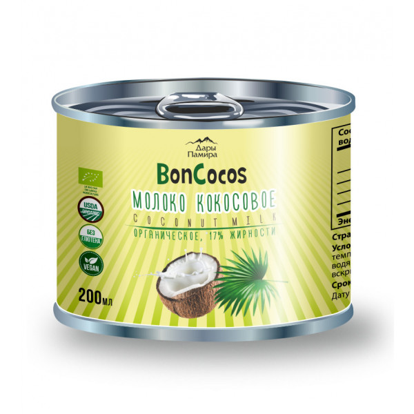 Молоко кокосовое BONCOCOS, органика,  жирность 17%, 200мл