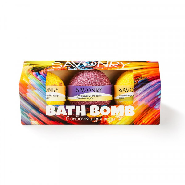 Набор Savonry BATH BOMB (набор бурлящих шариков МАРАКУЙЯ-БАНАН-ДЫНЯ), 3шт