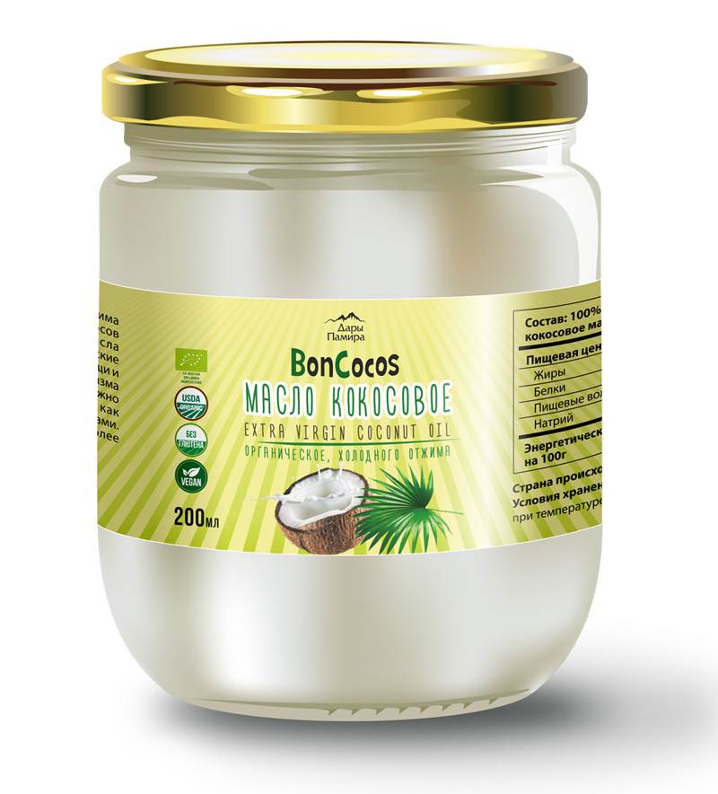 Масло кокосовое органическое холодного отжима (Virgin Coconut Oil), BONCOCOS, 200мл, ст/б купить