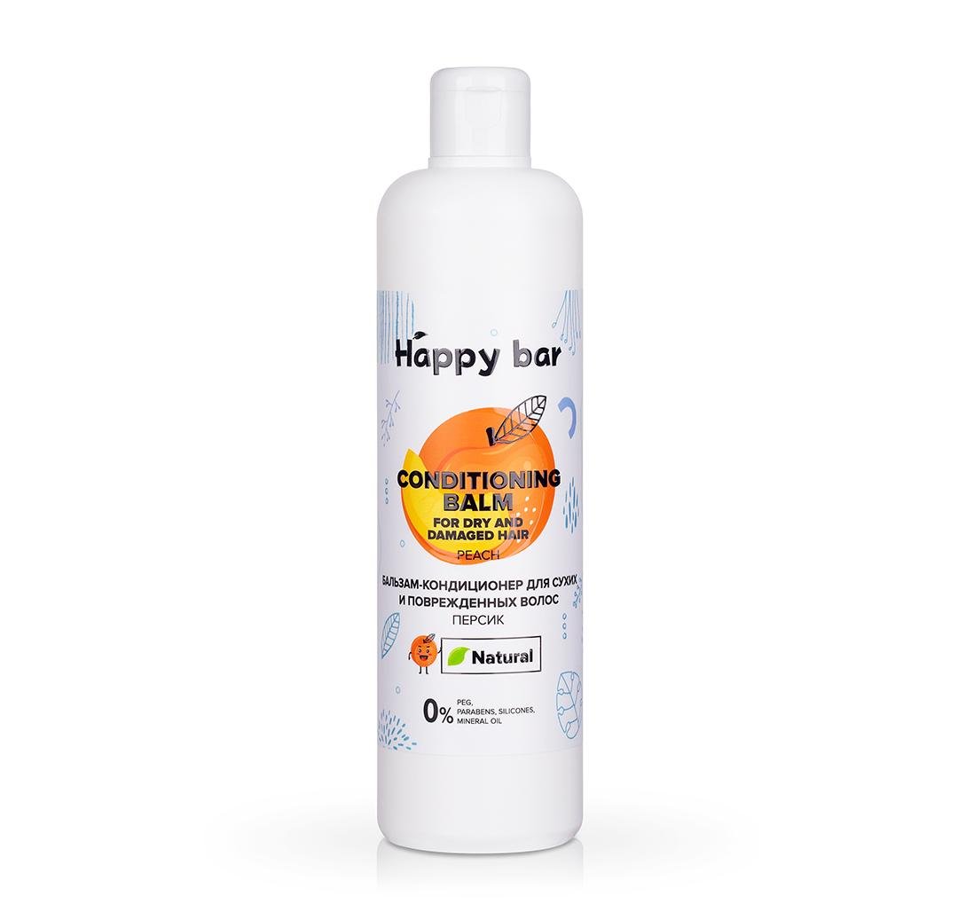 Бальзам-кондиционер Happy Bar Персик для сухих и поврежденных волос (370мл) купить в онлайн экомаркете