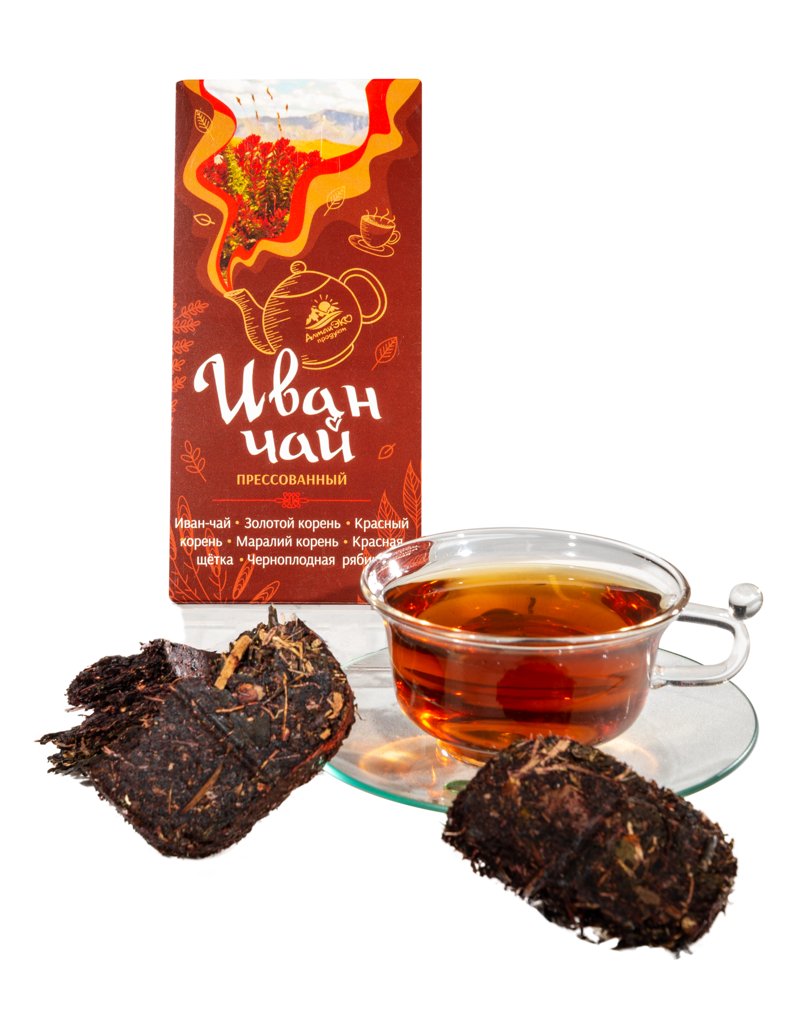 Иван-чай прессованный с золотым,красным и маральим корнем,красной щеткой,черноплодной рябиной 50гр