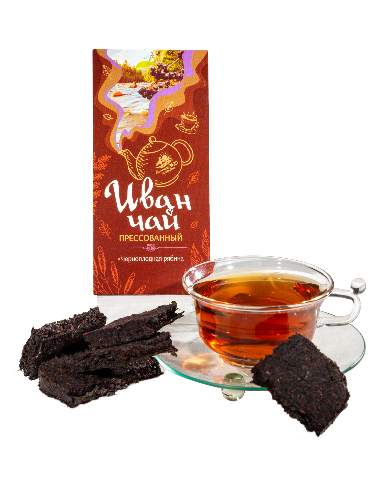 Иван-чай прессованный с черноплодной рябиной, черемухой и можжевельником 50 гр